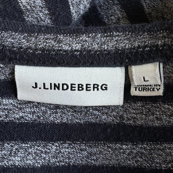 J. Lindeberg Women's Long Sleeve Tee Shirt V-Neck Navy and Grey Stripe Size L - Picture 6 of 9